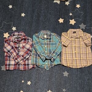 3 Kids Plaid Button Down Shirts - Red, Blue, Yellow